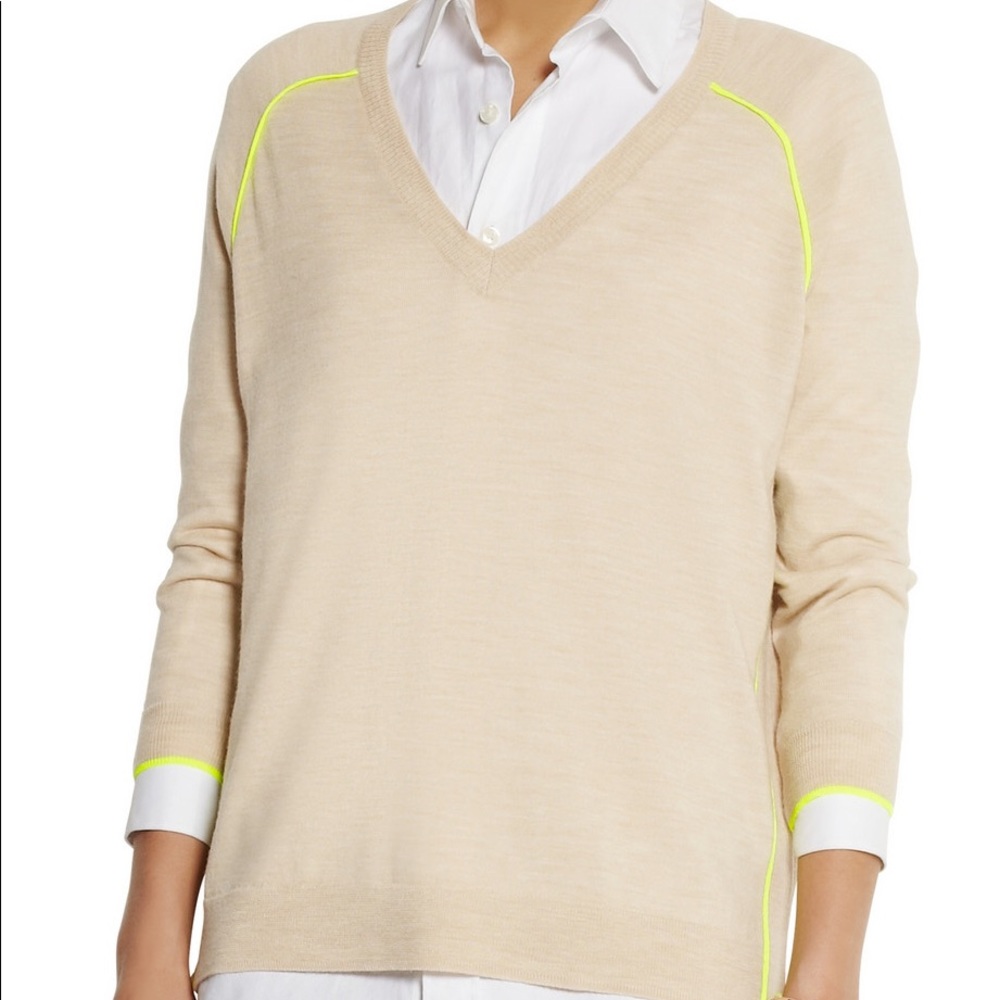 J. Crew Tan Neon Piped Merino Sweater